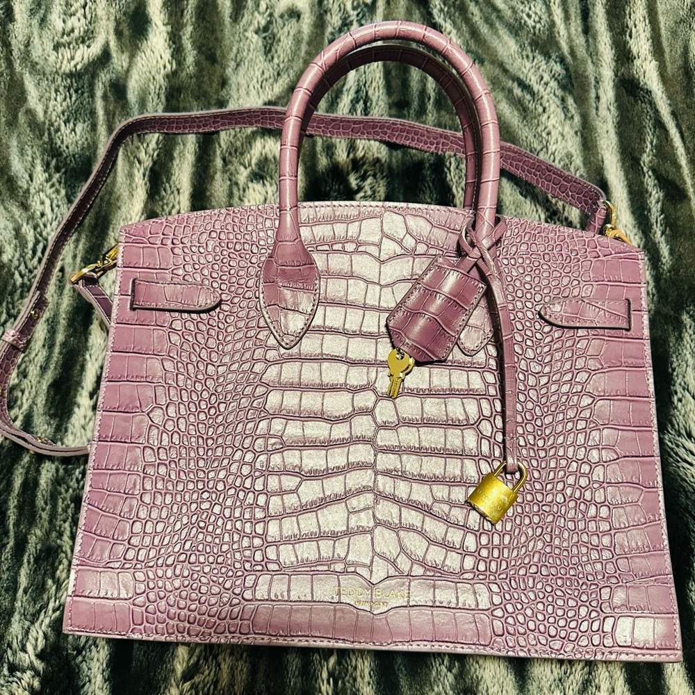 Elegant Teddy Blake Crocodile-Embossed Purple Handbag